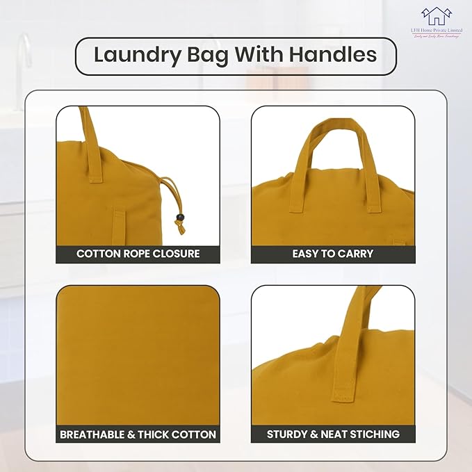 LFH Home Large Premium Cotton Canvas Laundry Bag with Drawstring and Handles Heavy Duty, Multi-Use, and Washable for Home, Travel, College or Storage 28x36 (Pack of 6)-Yellow
