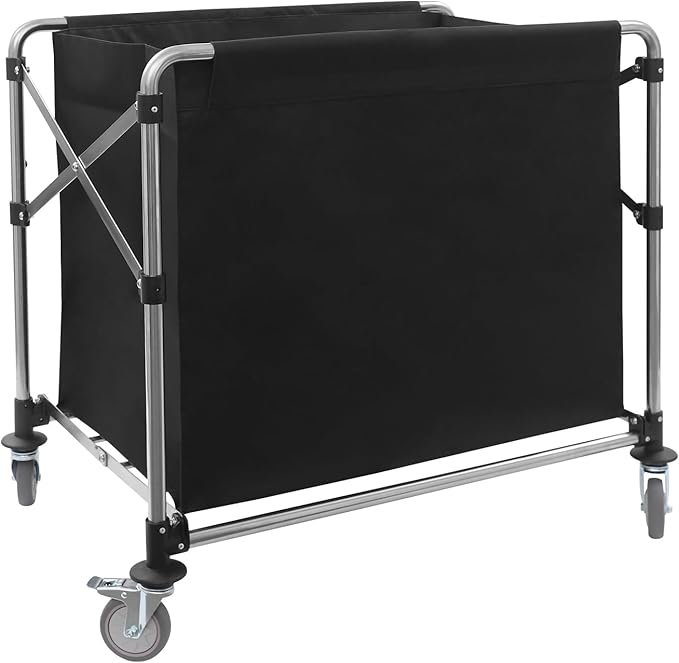 Commercial Laundry Cart with Wheels 220LBS Load Laundry Cart Rolling Laundry Basket with Removable Bag Foldable Laundry Sorter for Home, Hotel, Hospital (Black)