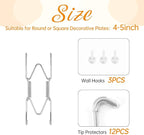 3 Pack Plate Hangers for The Wall, Suitable for 4-5 inch Art Plate, Stainless Steel Invisible Heavy Duty Wire Plate Holder with Wall Hooks, Plate Hangers for Displaying Plates, Platter, Dish, Silver