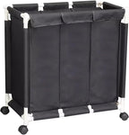 Laundry Sorter 3 Section with Lid 95 L Laundry Hamper with Wheels Reinforced Sealing Multi-Purpose Laundry Basket with Removable Inner Pocket(Black)