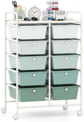 Giantex 10 Drawers Rolling Cart, Classroom Organizers, Storage Cart with Wheels, for Teacher Office Home School Supplies Tool Craft Art Paper, Green Gradient