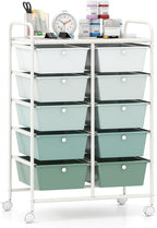 Giantex 10 Drawers Rolling Cart, Classroom Organizers, Storage Cart with Wheels, for Teacher Office Home School Supplies Tool Craft Art Paper, Green Gradient