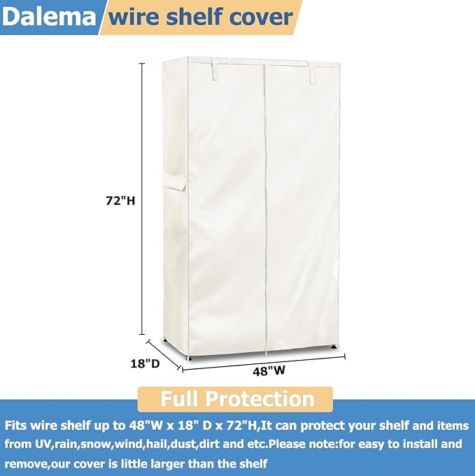 Waterproof Shelf Cover,Outdoor 600D Heavy Duty Dustproof Storage Shelves Cover,48''x19''x72'' Shelf Covers for Wire Shelving with Zippers,Storage Rack Covers with Clear Front