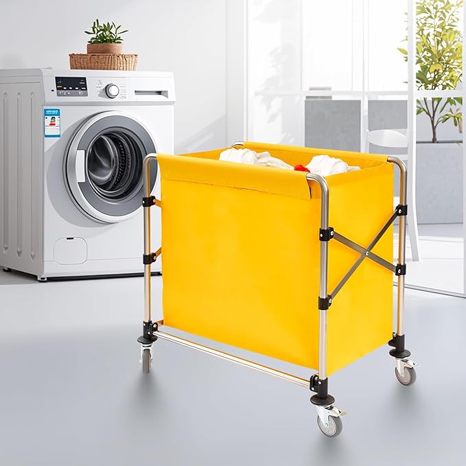 Commercial Laundry Cart with Wheels,Folding Laundry Hamper Cart,Heavy Duty Rolling Laundry Basket with Large Capacity,Laundry Sorter Trolley for Home Hotel Apartment (Yellow, 34.25 * 19.7 * 36.22in)