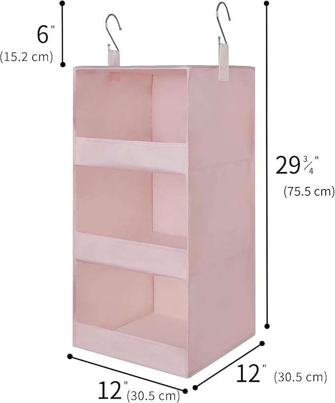 GRANNY SAYS 3 Shelf Hanging Closet Organizers and Storage, Collapsible Closet Storage Organizer with 2 Metal Hooks, Leak-Proof Hanging Shelves for Kids Clothes, Baby Towels, 2 Pack, Pink
