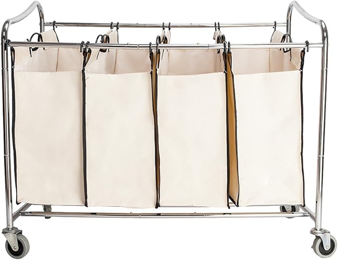 Thxbyebye Pop-Up Laundry Hampers Laundry Baskets Laundry Bags Cloth Bag Four-case Laundry Sorter Cart Laundry Storage Laundry Sorters Beige