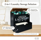 Wooden Laundry Pods Container - Multi-Use Laundry Containers for Organizing - Laundry Pod Dispenser - Detergent Pods & Dryer Sheet Container (Black)
