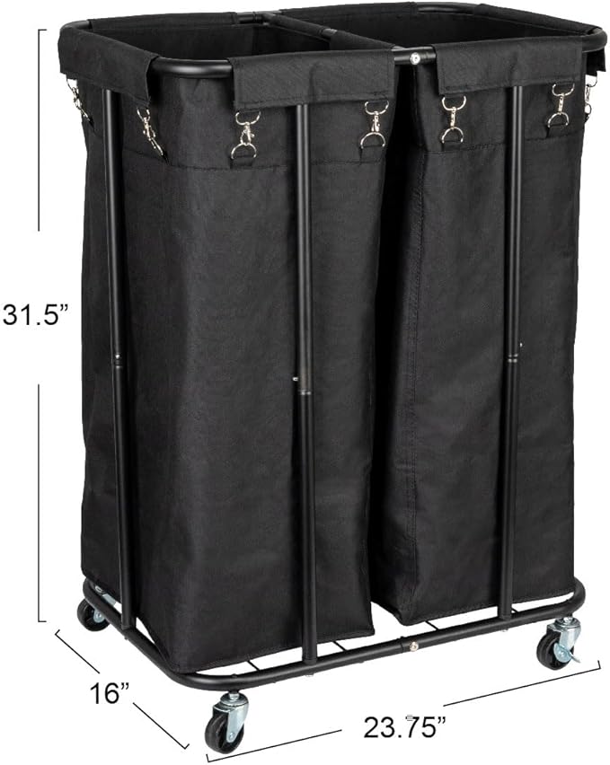 Household Essentials 2-Bag Rolling Laundry Sorter, Black