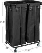 Household Essentials 2-Bag Rolling Laundry Sorter, Black