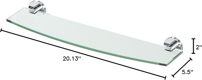 Gatco 4666 Reveal Glass Shelf, Chrome | Wall Mounted 20.13" W X 5.40" D Curved Tempered Glass Shelf | Floating Glass Shelf for Bathroom Storage