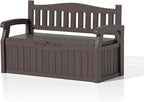 Patiowell 75 Gallon Plastic Storage Bench, Water-Resistant Deck Box for Patio Furniture, Garden Tools, Pool Storage and Outdoor Cushions, Brown