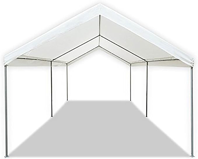 Caravan Canopy Powder Coated Heavy Duty Steel Frame Pop Up Carport with 6 Steel Stakes for Outdoor Activities and Events, White