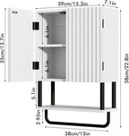 RUSTOWN Fluted Bathroom Wall Cabinet with 2 Doors, 3-Tier Modern Farmhouse Medicine Cabinet, Over The Toilet Storage Cabinet with Adjustable Shelf and Towel Bar(White, Small)