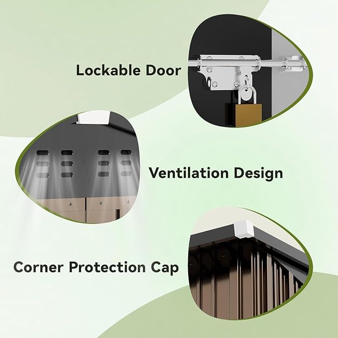 COMHOMA Shed Outdoor Storage Shed Metal,Lockable Doors Tool Sheds with Sloping Roof,Steel Garden Shed with Air Vent for Backyard,Patio,Lawn,Poolside(Brown,8'x6')