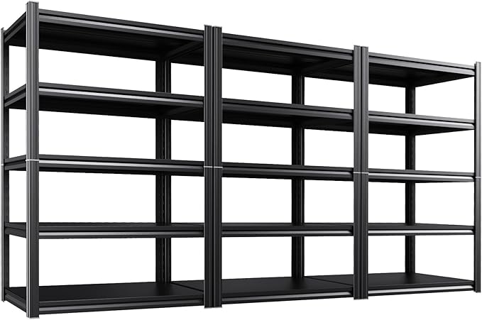 3 Pack 46" W Heavy Duty Garage Shelving - 5 Tier Metal Storage Shelves (2500 LBS Total Capacity), Adjustable Steel Utility Rack for Pantry, Warehouse, Basement, Shop - 71" Hx46 W x 20" D,Black