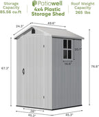 Patiowell 4' x 4' Outdoor Storage Shed with Floor, Plastic Shed Outside Resin Tool Shed with Window and Lockable Door for Backyard Garden Patio Lawn, Light Gray