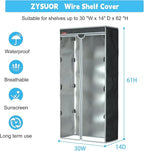 Waterproof and Dustproof Shelf Cover for Storage Shelving and Wire Rack, Fits Racks 30" L x 14" D x 62" H, Clear Front Cover with Zipper Design (Black, No Shelves)