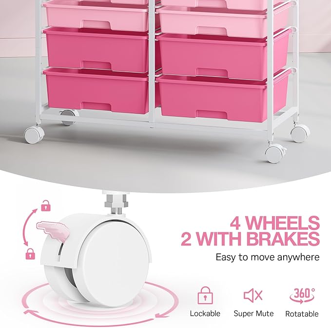 Rolling Storage Cart with 12 Drawers, Wooden Tabletop Utility Cart for Craft Storage, Art Supply Storage & Home Office Organization, Teacher Cart with Wheels for Classroom Organization, School