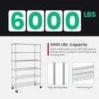 PayLessHere | 6-Tier Wire Shelf with Wheels | 48"x18"x76" | Chrome | Adjustable Racks | Heavy-Duty Storage Shelves, Holds Upto 600 lbs | Rust-Resistant, No-Tool Assembly | for Home, Garage Shelving