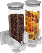 Wall-mounted Food Dispenser, 3L 2 Buckets Coffee Bean Candy Rice Dispenser, Dry Food Dispenser Cereal Dispenser Grain Storage Dispenser for Home, Kitchen, Countertop, Cutlery Rack (White)