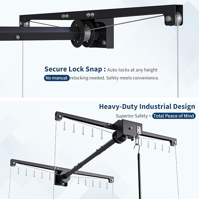 GarveeHome Adjustable 4x4 ft Ceiling Storage Rack, Heavy Duty Overhead Garage Rack with 300 Lb Capacity and Auto Safety Lock, Ideal for Attic and Basement Organizing