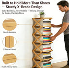The 9-Tier No-Assembly Bamboo Rack, Foldable Stackable 9 Tier Bamboo Shoe Rack Vertical Storage Sturdy & Stable, Tall Narrow Space-Saving Expandable Shoe Rack for Entryway Closet Dorm (Brown,5 Tiers)