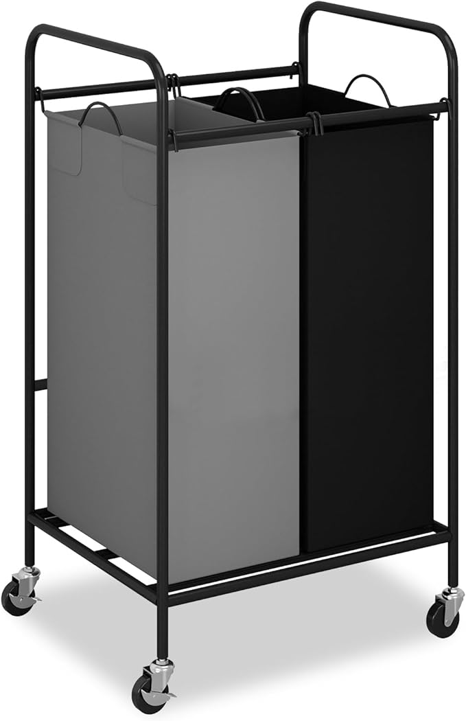 Heavy Duty Rolling Laundry Sorter Cart, 2 Removable 40L Polyester Bags, Lockable Wheels, 50×40×83cm, Space-Saving Organizer for Laundry Room Bathroom Home