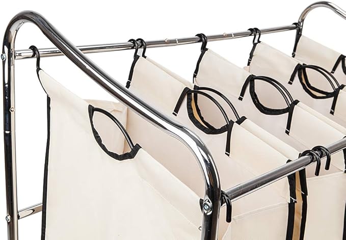 Thxbyebye Pop-Up Laundry Hampers Laundry Baskets Laundry Bags Cloth Bag Four-case Laundry Sorter Cart Laundry Storage Laundry Sorters Beige