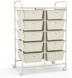 Giantex 10 Drawers Rolling Cart, Classroom Organizers, Storage Cart with Wheels, for Teacher Office Home School Supplies Tool Craft Art Paper, Ivory Color