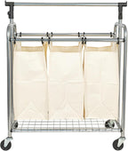 Household Essentials 3-Bag Laundry Sorter with Clothes Rack, Silver, Lightweight, Removable, Sturdy