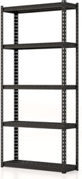 Giantex 5-Tier Storage Shelves, 35.5" x 12" x 72" Height Adjustable Metal Storage Utility Rack Shelf with Anti-Tipping Device, Heavy Duty Garage Shelving for Warehouse, Basement, Kitchen, Black