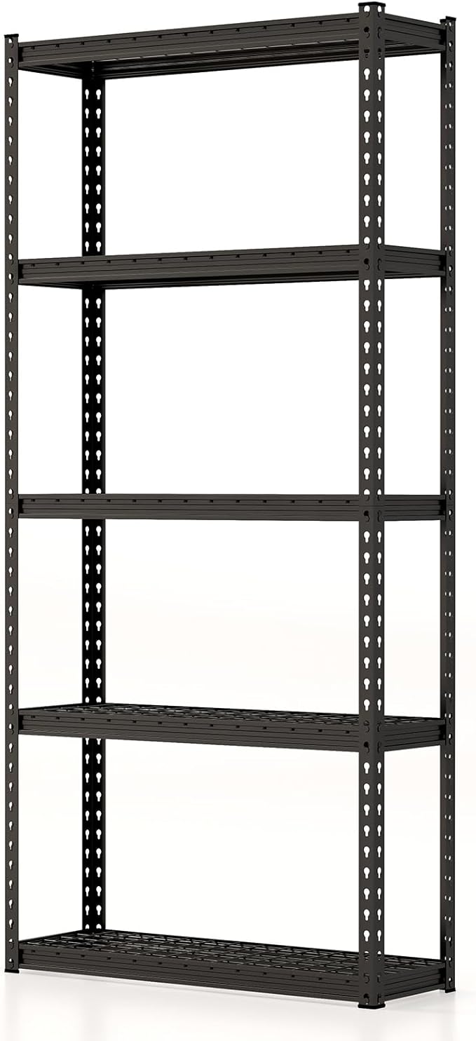 Giantex 5-Tier Storage Shelves, 35.5" x 12" x 72" Height Adjustable Metal Storage Utility Rack Shelf with Anti-Tipping Device, Heavy Duty Garage Shelving for Warehouse, Basement, Kitchen, Black