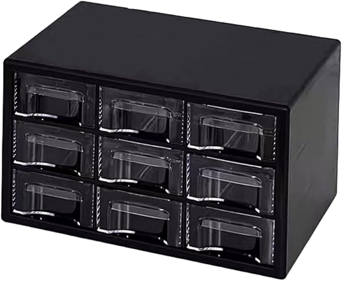 Feadily 1PCS Large Drawer Organizer for Desk, Desktop Drawer Organizer with 9 Clear Drawers, Plastic Desktop Storage Drawers 10.04 Inch x 6.30 Inch x 6.10 Inch, Black
