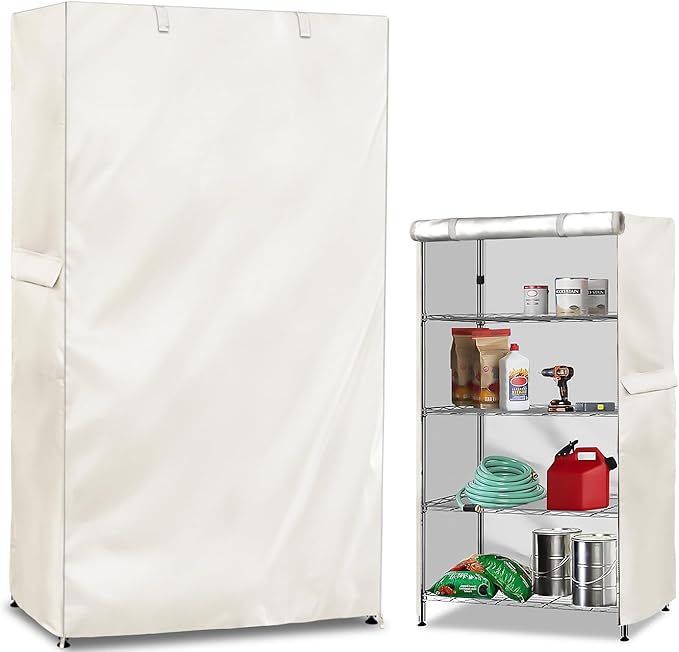Wire Shelf Cover,600D Heavy Duty 100% Waterproof Shelf Covers for Wire Shelving,Outdoor Storage Shelves Cover for Metal Rack,30" W x 14" D x 62" H,Beige