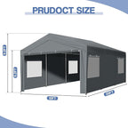 VINGLI 10x20 Carport with Galvanized Steel Frame, Portable Garage with 2 Roll-up Windows & Doors, Removable Sidewalls on Heavy Duty Carport Tents for Cars, Boats, Trucks, Dark Gray