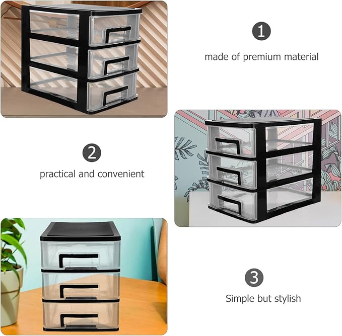Angoily 3 Tier Plastic Drawer Type Closet, Plastic Home Office Storage Organizer, Makeup Organizer Storage Station Cube, Cosmetics Jewelry Storage Box for Home, Dorm, Office (8.46x5.90x5.12 Inch)