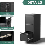 3 Drawer File Cabinet with Lock,Metal Vertical Filing Cabinets for Home Office,Heavy Duty File Storage Cabinet for Letter/Legal/A4/F4 Size File,Assembly Require (Black, Vertical 3 Drawer)