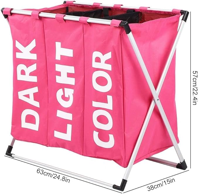 JEOZBM Laundry Sorter, 600D 3 Bag Rolling Storage Laundry Hamper, Dirty Clothes Storage Basket, Large Foldable Laundry Sorter Cart