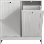 Two-Compartment Tilt-Out Laundry Sorter Cabinet,Bathroom Storage Organize Cabinet with 2 Removable Hamper Clothes Basket (White-B)
