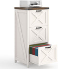 3 Drawer Tall File Cabinet, Farmhouse Vertical Filing Cabinet Fits Letter/A4 Size, Wood File Cabinets Printer Stand for Home Office, Living Room, Rustic White