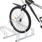 BOWERY HILL Freestanding 3-Bike Rack, Galvanized Steel, Silver Finish, 28.9 x 16.1 x 16.5 in, Space-Saving High-Low Design, Indoor/Outdoor Use, Stable Parking Stand for Garage, Warehouse, School