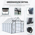 Heavy-Duty Walk-in Polycarbonate Greenhouse with Dual Sliding Doors, Adjustable Roof Ventilation, and Galvanized Steel Base for Year-Round Outdoor Gardening (Black 8*10FT)