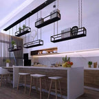 Metal Ceiling Plant Shelf with Ceiling Iron Chain Ceiling Mounted Storage Racks/Shelving for Bars Restaurants Kitchens - Decor Stand/Floating Organizer Shelves(120x25x15cm)