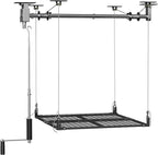 Garage Ceiling Storage Racks,4x4 FT Garage Storage Lift with Secure Lock,Heavyweight Overhead Rack for Easy Up Down,Industrial Elevator System Holds 400 Lbs