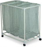 3-Bag Mesh Rolling Laundry Sorter Cart, Soft Silver, Removable Washable Bags, Easy-Roll Casters, Rust-Resistant PVC Tubing Frame w/ABS Corners, 29.5 x 19 x 30.5 in, for Dorm & Laundry Room