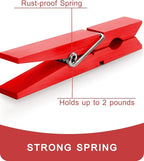 Clothes Pins, Red Colored Wooden Clothespins for Arts and Crafts, Wreath, Strong Grip Close Pins Birchwood Clips Clothespin Clothing Pegs for Hanging Baby Clothing Photos, 2.83 Inch, Pack of 50