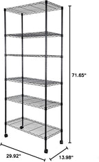 Simple Deluxe 6-Tier Shelving Units, 29.92'' W x 13.98'' D x 71.65'' H Adjustable Wire Shelving with Hanging Hooks and Wheels, Black