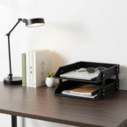 Leather Desk File Organizer 2-Tier Stackable Letter Tray Holder Desktop Organization Holder for Document, Magazines, Newspapers, Letters, and Other Home Office Paper Sundries, Black