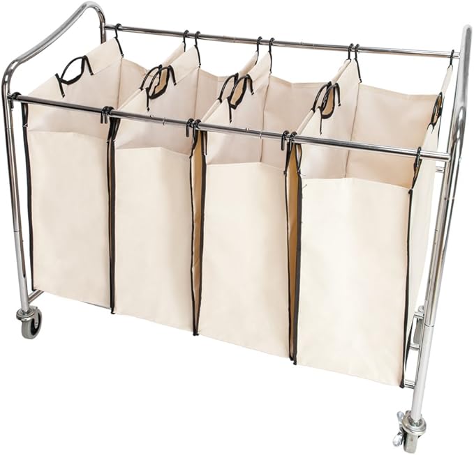 Thxbyebye Pop-Up Laundry Hampers Laundry Baskets Laundry Bags Cloth Bag Four-case Laundry Sorter Cart Laundry Storage Laundry Sorters Beige