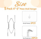 5 Pack Plate Hangers for The Wall, Suitable for 4-5 inch Art Plate, Stainless Steel Invisible Heavy Duty Wire Plate Holder with Wall Hooks, Plate Hangers for Displaying Plates, Platter, Dish, Silver